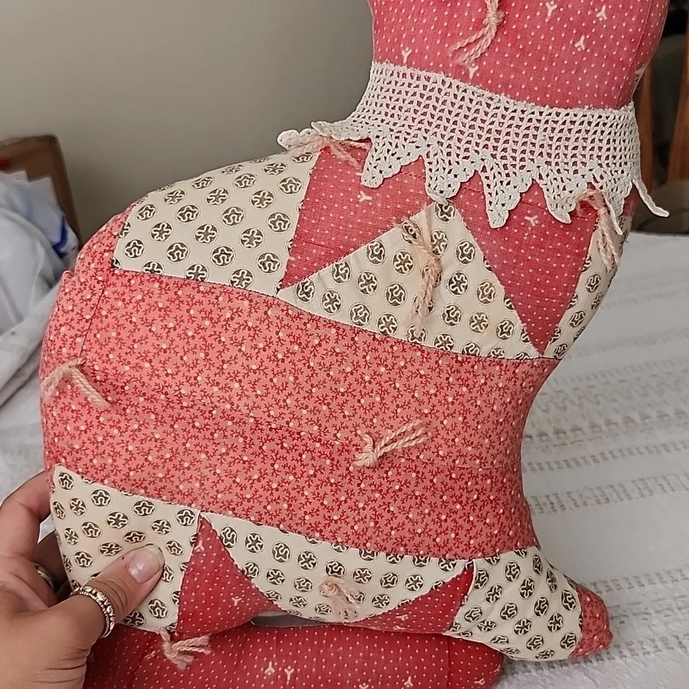 Antique quilted cat pillow patchwork cottagecore Handmade